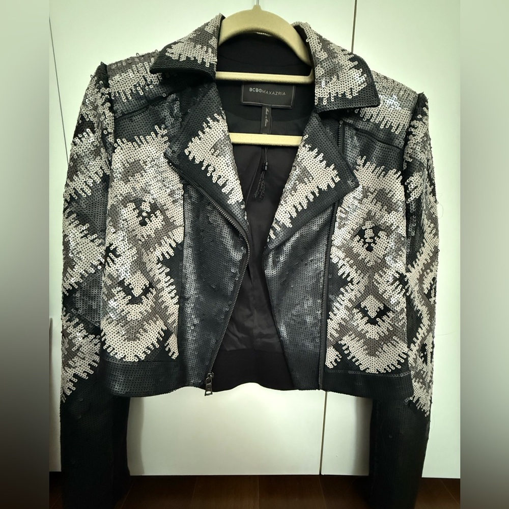 Vintage BCBGMAXAZRIA Black and Silver Sequin XXS Jacket